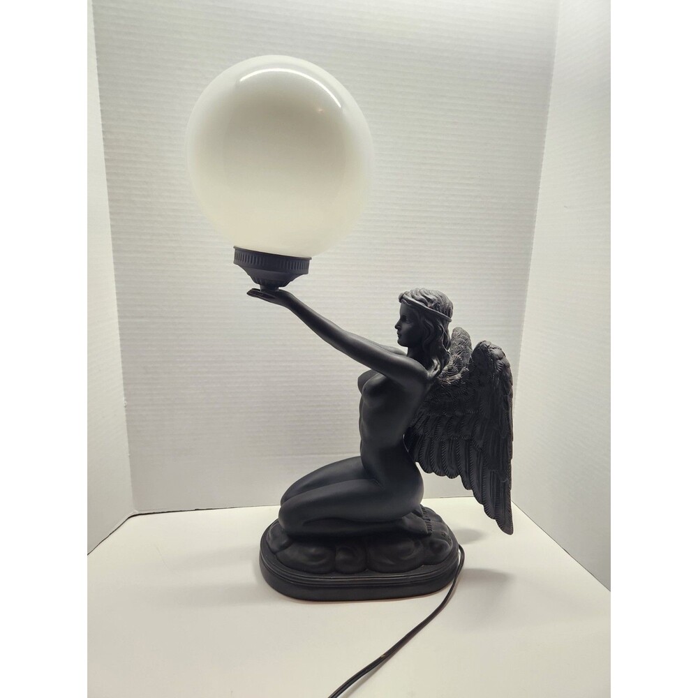 Vintage 1995 Nude Angel Table Lamp Art Deco Kneeling Winged Female Figure Works